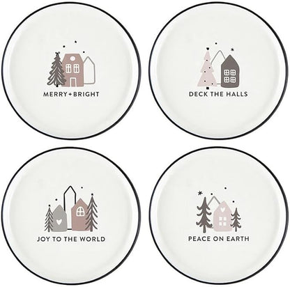 Santa Barbara Design Studio 4-Piece Christmas Appetizer Plate Set White Ceramic Small Plates, 5.25" Diameter, Merry + Bright