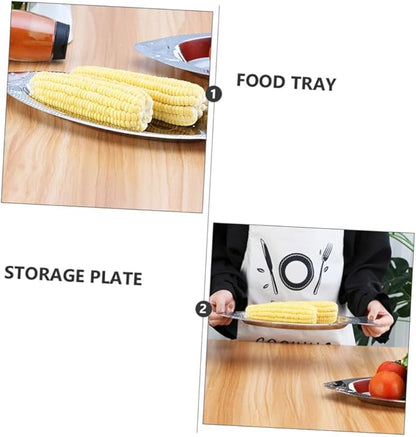 Ciieeo 2Pcs Stainless Steel Fish Shaped Plates Creative Food Trays for Serving Fish and Kitchen Dishware Silver