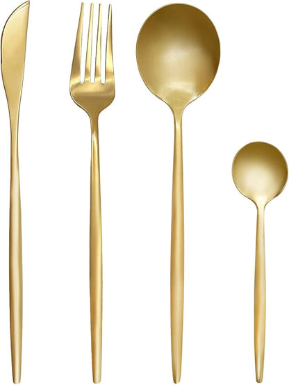 24-Piece Flatware Set, Stainless Steel Knife Fork Spoon, Home Dinnerware Tableware Set for 6, Cutlery Set, Include Knives/Forks/Spoons Gold