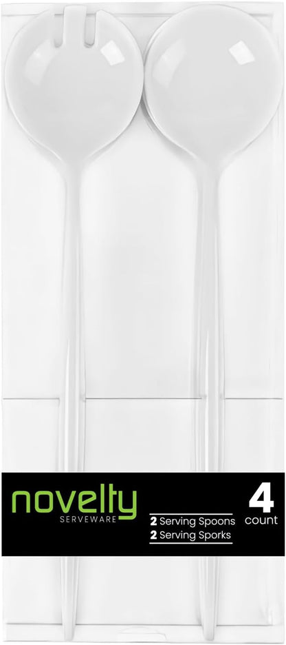 Bluesky Trading Novelty Servware White Plastic Serving Set - Includes: 2 Serving Spoons, 2 Serving Sporks - Chic Design, Pect for Parties, Events, Wedding, Entertaining, & Home Usage