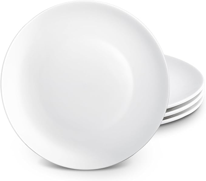 Ceramic Dinner Plates Set of 4, 10 inch White Ceramic Plates, Round Porcelain Dinner Plate Serving Dishes for Kitchen Microwave, Oven, Dishwasher Safe