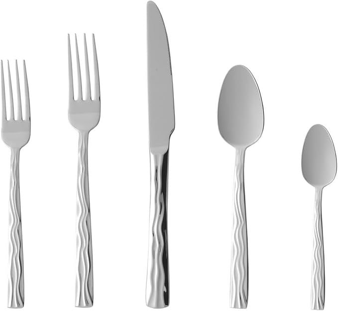 Fortessa Dorada 18/10 Stainless Steel 20 Piece Flatware Set, Service for 4, Silver