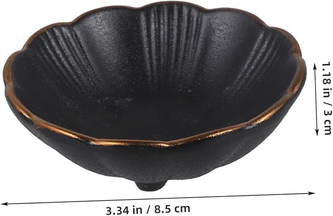 GLEAVI 1pc Black Rim Ceramic Sauce Plate Stylish Appetizer Dish for Dipping Sauces for Catering and Restaurants Easy to Clean Unique Design for Home and Dining Events