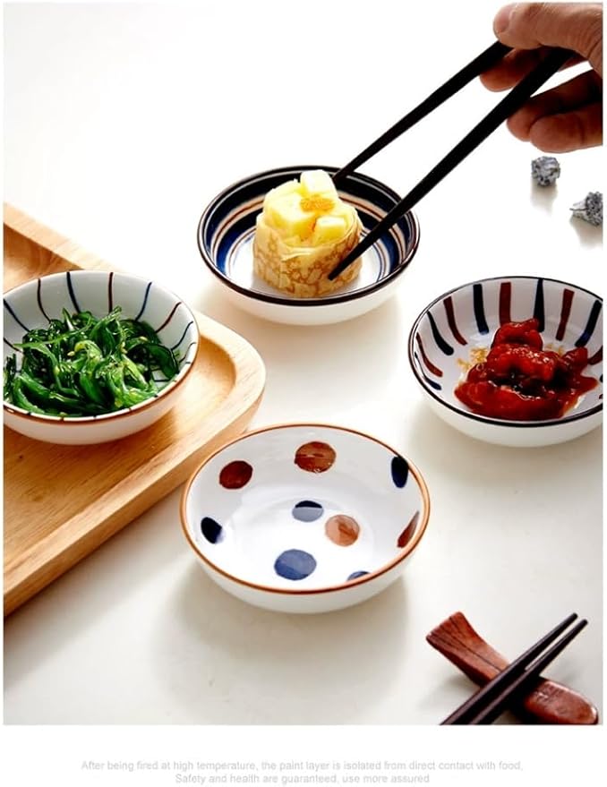 4 Pack 3 oz Small Ceramic Dip Dishes Japanese Dipping Sauce Dish Mini Cute Soy Sauce Bowls for Sushi,Side Dishes,Dipping,Ketchup,Condiment,Snack,BBQ Party