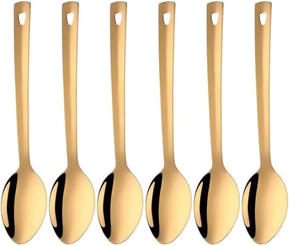 DOCBLACK 13 Inch Serving Spoons Set of 6, Heavy Duty Stainless Steel Buffet Spoons with Long Handle for Kitchen, Restaurant, Party, Dishwasher Safe (Gold, 6PCS)
