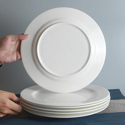 IQCWOOD Ceramic White Dinner Plates Set of 6, 10.5 Inch Round Plates for Pizza Salad Pasta Appetizer Steak Porcelain Serving Dishes Restaurant Dishes, Salad Plates, Scratch Resistant