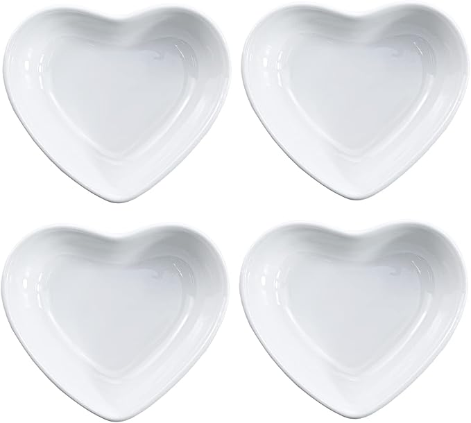 Heart-shaped Multipurpose Ceramic Sauce Dish Seasoning Dishes Sushi Dipping Bowl Appetizer Plates(Set of 4)