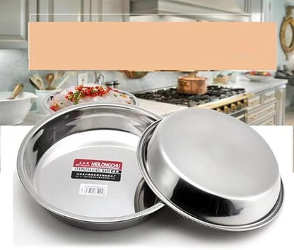 Stainless Steel Round Cake Plate, Rust-Proof Flat Serving Tray for Desserts and Pastries, Silver Non-Tip Baking Dish(22cm)