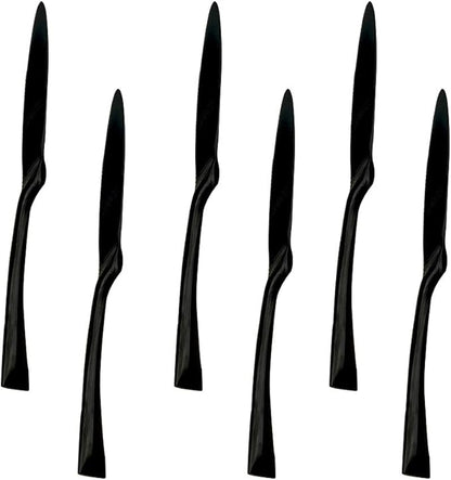 Mirror Polishing Black 18/10 Stainless Steel, Single Serving Flatware Silverware cutlery utensils Set,set of 6 Dinner Knife