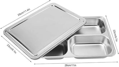 qiuqiu Stainless Steel Food Serving Tray Canteen with Silver Lid