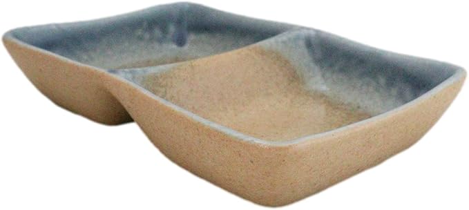 Ebros Gift Artistic Blue River Ao Nagashi Collection Dinnerware Serveware Kitchenware Set Asian Japanese Restaurant Supply (Pack Of 6 Dual Compartment Rectangle Sauce Dishes)