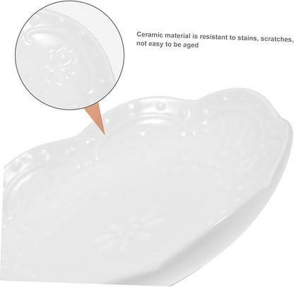 Ceramic Appetizer Plates Set of 2 White Flower Embossed Dipping Sauce Dishes for Snacks and Souffle Small Porcelain Serving Plates
