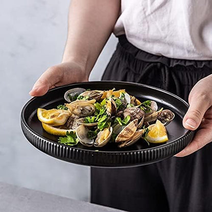 Ceramic Tableware Nordic Ceramic Tableware Matte Glazed Style Dishes Sets Salad Soup Bowl Flat Plate Dinnerware Dinner Set,Black 4 Person Set