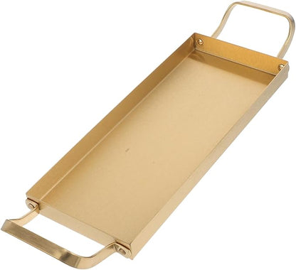 Ciieeo Stainless Steel Barbecue Platter Dual Handles Modern Korean Style Serving Tray for Appetizers Snacks Fruit and Desserts Small Rectangular Design Gold