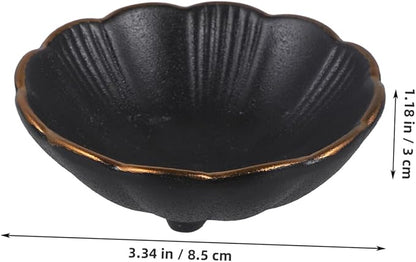 Cabilock 3pcs Black Ceramic Seasoning Dipping Dish Rim Small Plate for Sauces Appetizers and Snacks for Home Restaurants and Catering