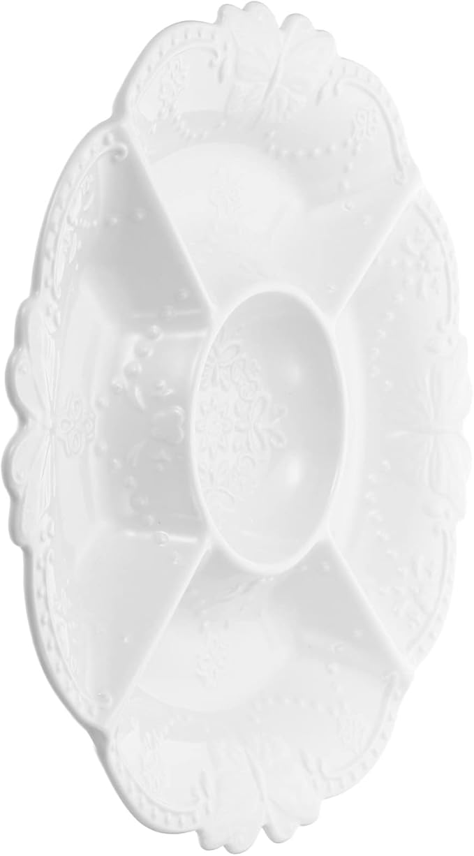 Five Grid Ceramic Plate Vegetable Tray Platter Dried Fruit Nuts Plate Ceramic Fruit Plate Appetizer Plates Ceramic Salad Plate Dessert Plate Dessert Trays Dessert Fruit Plate Snack