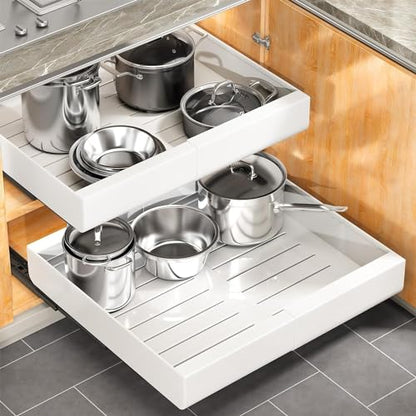 Pull out Cabinet Organizer (White / 21"D×12"-20"W(1 Pack))