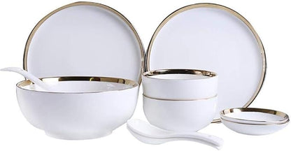 Elegant Dishes Plate Bowl Set,10-Piece White Porcelain Phnom Penh Dinnerware Set Healthy Ceramics Tableware Set Service for 2 People