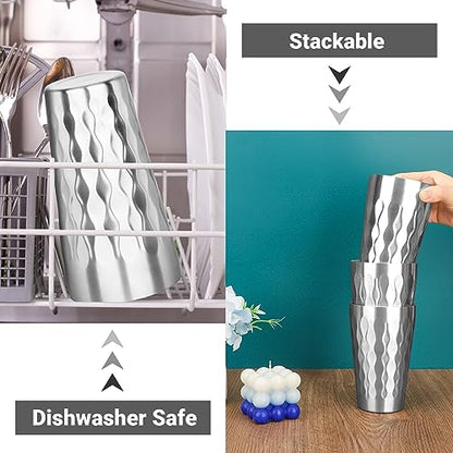 Stainless Steel Drinking Glasses (fire diamond-patterned / 19oz,4pcs)