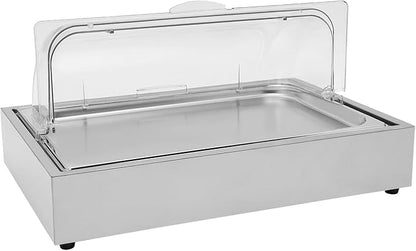 Serving Tray 6L/1.59Gal Ice Food Serving Display Tray with Clear Cover & Ice Box Stainless Steel Buffet Cold Serving Cooler Platter for Outdoor Buffets, Parties, and Street Vendors