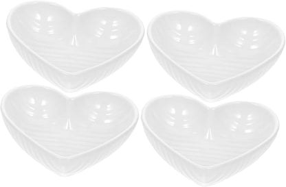 GLEAVI 4pcs Heart-shaped Ceramic Sauce Dishes Seasoning Bowl Serving Plate Charcuterie Plate White Serving Platter for Sauces Soy Mustard Vinegar Desserts Condiments Appetizers