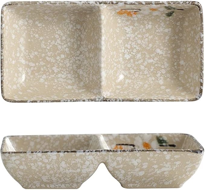 Salad plate Soy Sauce Dish Ceramic Appetizer Plates Serving Tray Rectangular Divided Sauce Dishes for Sushi Ketchup Dessert Appetizer Seasoning Dishes plate