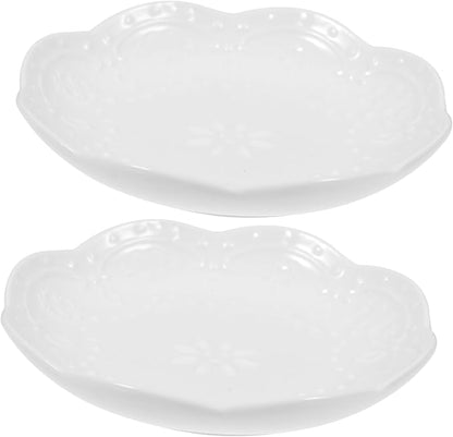 OUNONA 2sets Embossed Ceramic Sauce Dishes Appetizer Plates for Dipping for Soy Sauce Seasonings and Snacks Dishwasher Microwave Safe Elegant Design 2pcs*2