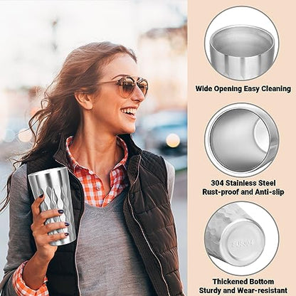 Stainless Steel Drinking Glasses (fire diamond-patterned / 19oz,4pcs)