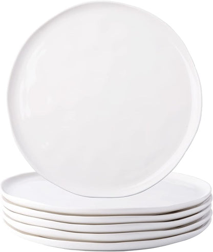 LERATIO Dinner Plates,10.5 inch Ceramic Plates Set of 6,Porcelain Plates for kitchen with Wavy Edge,Microwave & Dishwasher & Oven Safe,Light Weight & Scratch Resistant Sevring Dish-White