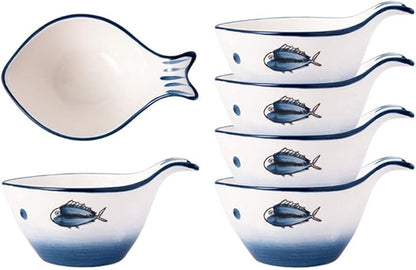 Appetizer Bowls 5.41Oz Sauce Dish Fish Shape Dip Bowl Set Ceramic Soy Sauce with Handle Sushi Dipping Bowls Ketchup Salad Appetizer Plates Serving Dishes Bowls(Set of 4) Salad Bowls ( Size : 4.92x3.15