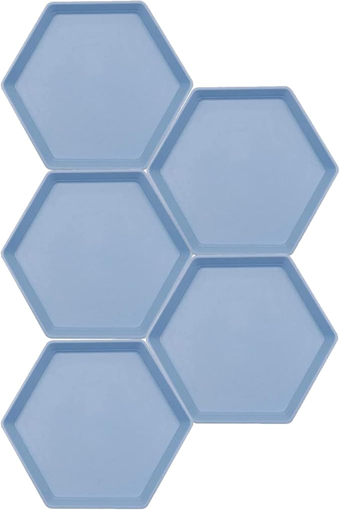 Incauca 5 Pack 6 Inch Lightweight Mini Wheat Straw Plates, Reusable Hexagon Dessert Plates, Small Saucers Plates, Plastic Side Dish Plates for Serving Snack Appetizer Salad Fruit, Blue