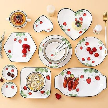 4pcs Ceramic Strawberry Heart Shape Sauce Dishes Seasoning Dishes Appetizer Plates