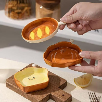 4-Pack Cute Bread-Shaped Ceramic Dipping Bowls, Adorable Mini Sauce Dishes for Soy Sauce,Seasoning, Hot Pot & Sushi, Home Kitchen Tableware Set