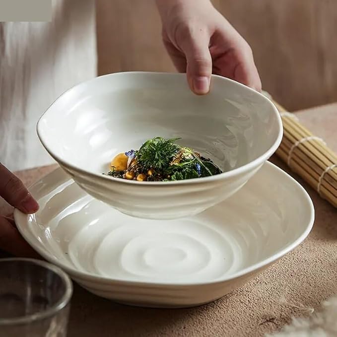 SONGCHAO Party Supplies Dish Plates Ceramic Fruit Salad Plates Irregular Shape Dinner Plates Restaurant Solid Color Tableware Ramen Noodle Bowls Soup Bowls Party Plates (Color : 8.6 inch)