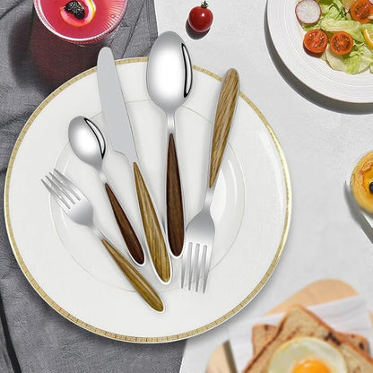 Stainless Steel Flatware serving set,Home Kitchen Eating Tableware Set,Dishwasher Safe,For Home Kitchen Restaurant Hote 5/20/30/40 Piece Stainless Steel Cutlery Steak Knife, Fork And Spoon Set Wood Gr