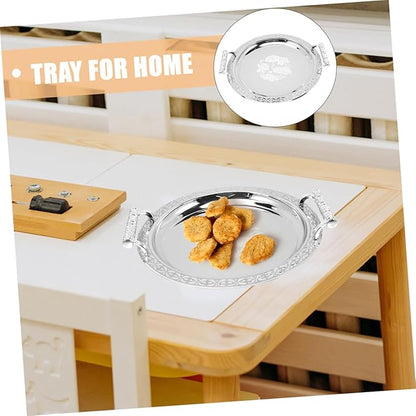 Silver Patterned Serving Tray Stainless Steel Snack Plate for Candy Fruit Tea Decorative Fruit Storage Holder for Home Party Picnic