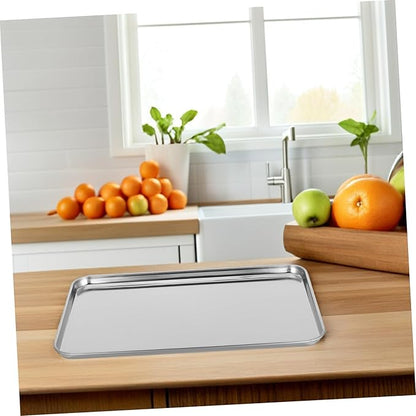 Rectangular Stainless Steel Serving Tray Practical Food Plate for Restaurants and Hotels Silver Non-Slip Design for Catering and Buffet