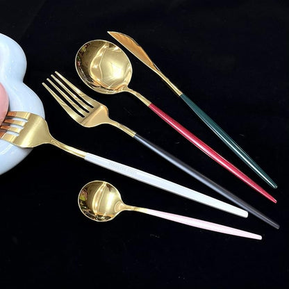 Gugrida Flatware Set 30 Piece, Food Grade Stainless Steel With Titanium Colorful Plated, Multicolor Flatware Set, Shiny Silverware, Rainbow Color Cutlery Set Service For 6
