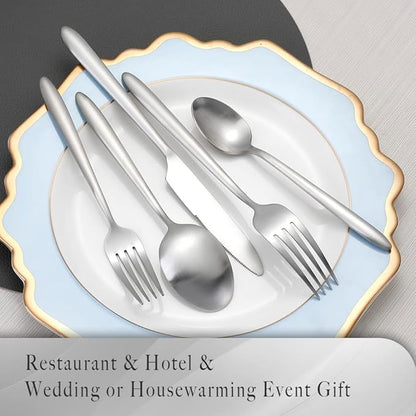 DEACORY Silverware Set 5 Pieces Flatware Set Cutlery Set Stainless Steel Matte Finished Drip Handle Service for 1