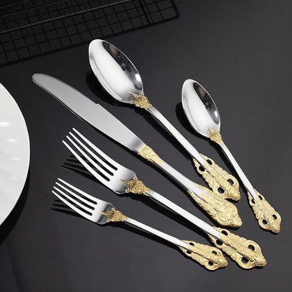 20-Pcs Luxury Silverware Set, Royal Flatware Set, Modern 304 Stainless Steel Flatware, Cutlery, Tableware (Gold & Silver, 20)