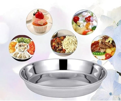 Stainless Steel Round Cake Plate, Rust-Proof Flat Serving Tray for Desserts and Pastries, Silver Non-Tip Baking Dish(22cm)