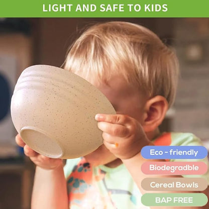 Unbreakable Cereal Bowls 24 oz - Reusable Wheat Straw Bowl - Dishwasher & Microwave Safe- BPA Free - Perfect for Cereal Reusable Dinner Bowls 4 Set, Oatmeal Salad