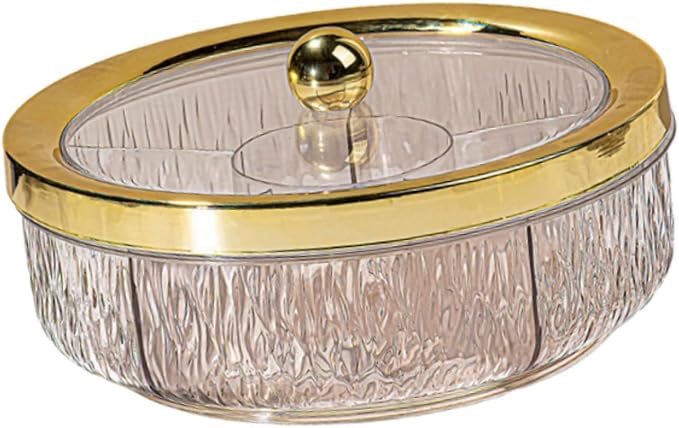 Rotating Serving Tray for Snacks with 6 Compartments, Transparent, Reusable, for Storing Nuts and More, Ideal for, Golden Ball