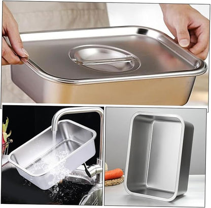 2Pcs Stainless Steel Buffet Tray Catering Food Pan Capacity Serving Dish for Parties Kitchen Use Easy to Clean
