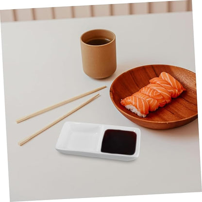 5-Inch Pure White Ceramic Appetizer Serving Tray Divided Sauce Dishes for Snacks Soy Sauce Dish for Dipping and Spice 2-Compartment Design