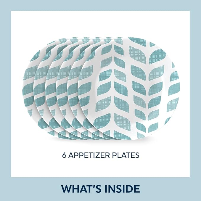 Corelle Vitrelle 6.75" Salad Appetizer Plate Set, Triple Layer Glass and Chip Resistant, Lightweight Round Plates, 6-Piece Northern Pines