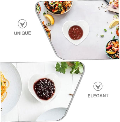 Garneck 4pcs Heart Shaped Ceramic Dipping Sauce Dish Appetizer Plates for Soy Sauce Condiments and Seasoning for Home Dining and Parties