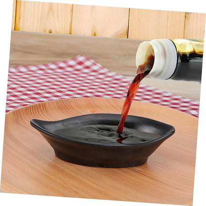OUNONA 3-Piece Sauce Dipping Bowls Set Imitative Ceramic Condiment Plates Black Easy to Clean Suitable for Appetizers and Snacks