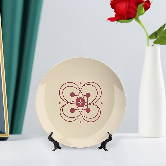 Decorative Plate 7inch Bone China Dessert Plates with Display Stand Ornament Ceramic Plates Simple Icon Art Crafts Porcelain Plate for Home Club Living Room