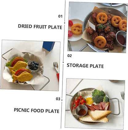1pc Party Food Plate with Double Handles Snack Tray for Serving Salad for Afternoon Tea Bbqs Camping and Family Gatherings